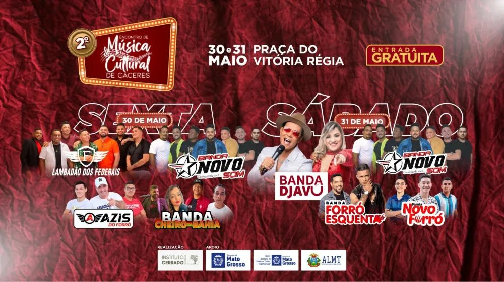 Cáceres se prepara para o 2º Encontro de Música Cultural com shows e entrada gratuita