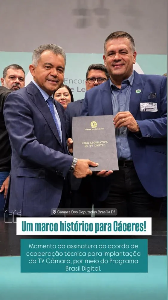 Flávio Negação assina acordo técnico para a implantação da TV Câmara em Cáceres